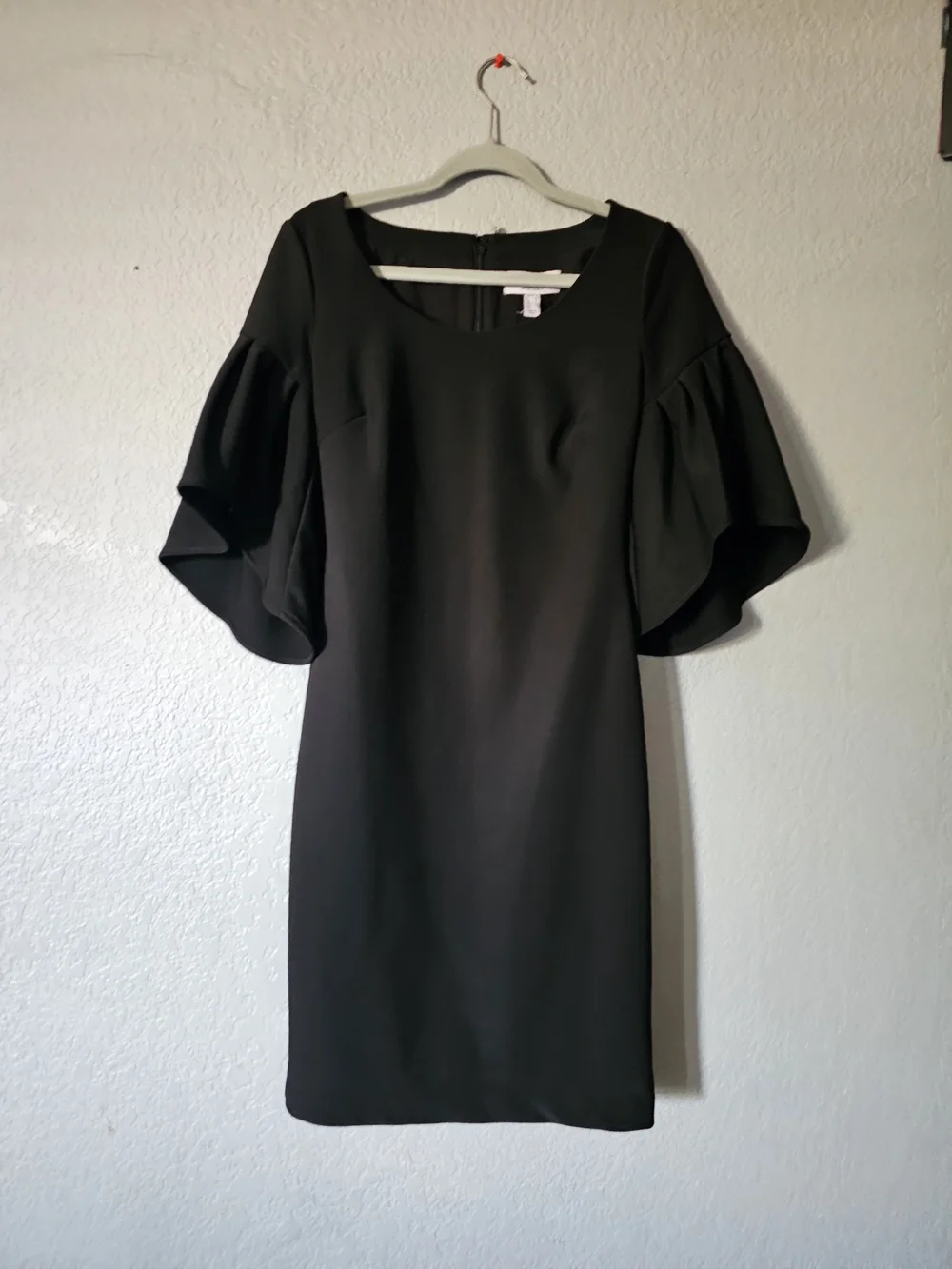 Badgley Mischka Black Mini Dress with Tiered Ruffle Sleeves